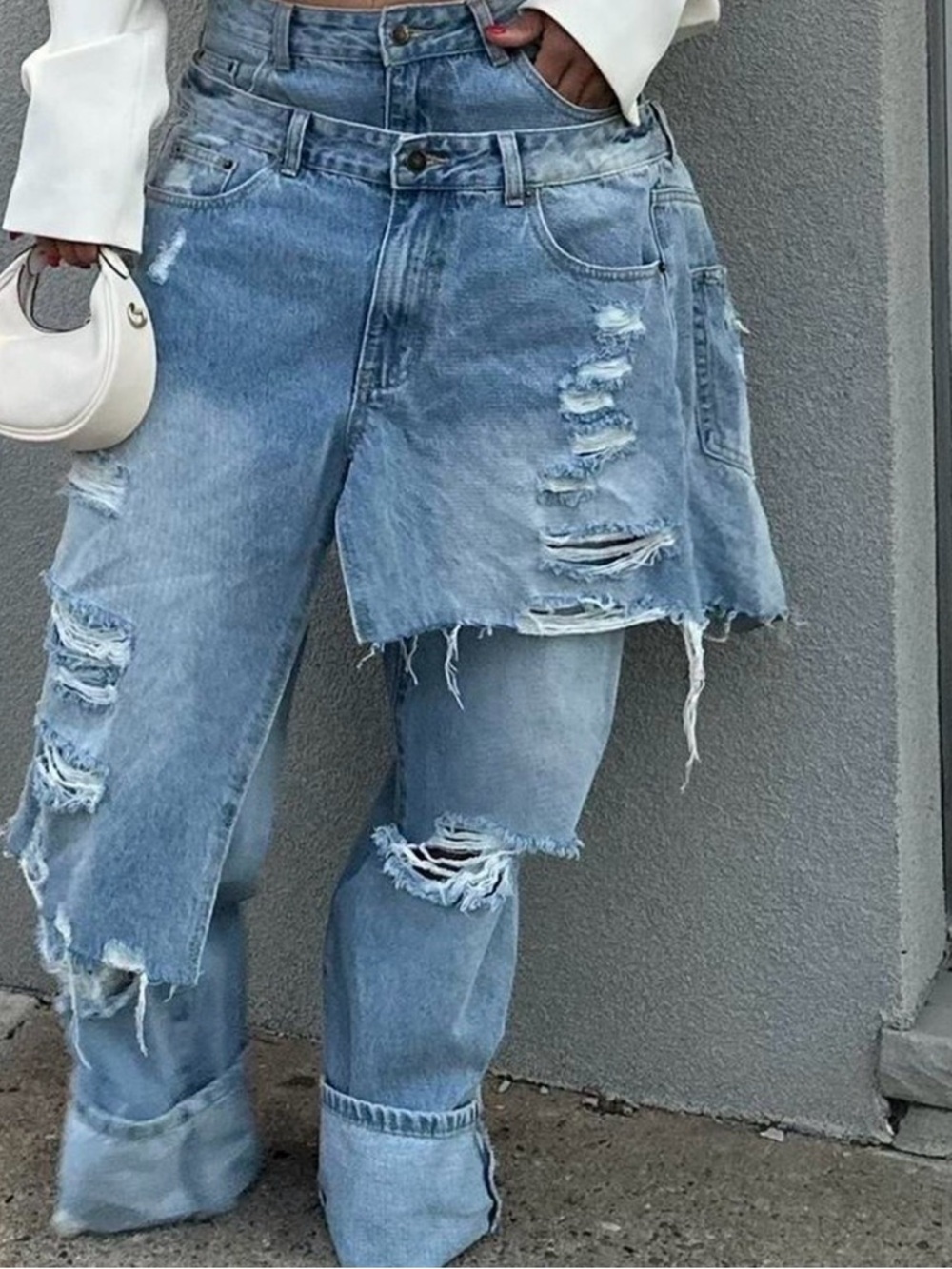 Distressed Layered Light Blue Women's Jeans